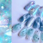 透明感ぷるぷるブルーネイル🐬💎2021春夏セルフジェルネイル•デザイン 봄네일/젤네일/셀프네일/네일 디자인 -blue nail design-