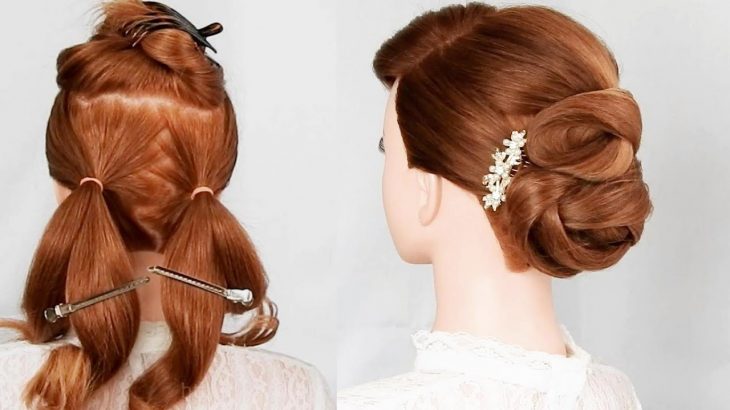 簡単な[3本ポニーでヘアセット]和装、結婚式など「まとめ髪」アップスタイル