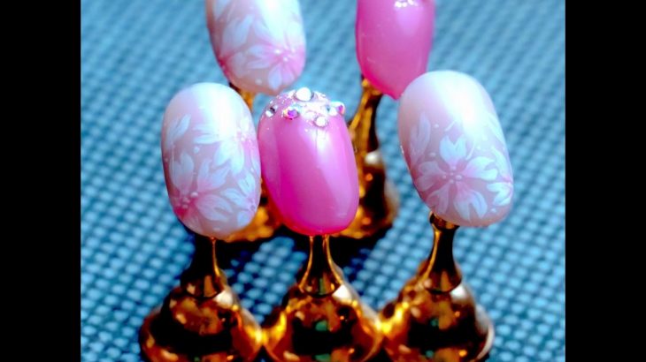 【ネイルデザイン】手書きアート桜ネイル【ジェルネイルチップ】DIY Fake nails at home [Japanese Blossoms “SAKURA” nail art]