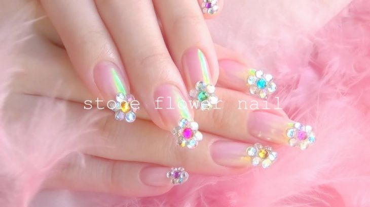 🌸ストーンフラワーネイル🌸セルフジェルネイル셀프네일/ 젤네일/ 네일디자인-stone flower nail-