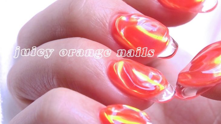 ぷるぷるオレンジネイル🍊/ 2021夏セルフジェルネイル・デザイン 젤네일/네일 디자인/여름네일/오렌지 -juicy orange nail-