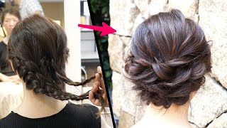 簡単！アイロンなし！編み込みと三つ編みで作る大人可愛いまとめ髪ヘアアレンジ！HOW TO: SIMPLE UPDO  |   easy hair tutorial| Updo Hairstyle