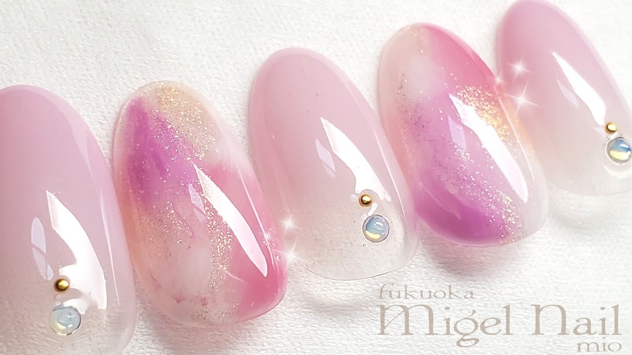時短 ピンク系ニュアンスネイルアート Pink Nuance Nail Art Fleur Beauty