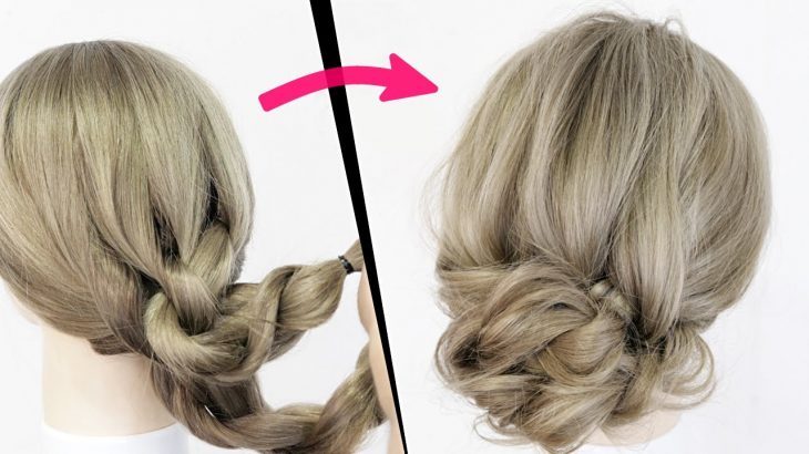 簡単！アイロンなし！ロープ編み２本！ルーズな可愛いまとめ髪ヘアアレンジ！HOW TO: SIMPLE UPDO  |  easy hair tutorial| Updo Hairstyle