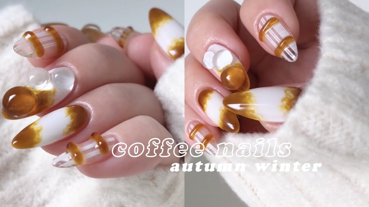 カフェラテネイル キャラメルチェック柄 21秋冬セルフジェルネイル トレンドデザイン 가을네일 셀프네일 네일 디자인 Aw Coffee Nail Fleur Beauty