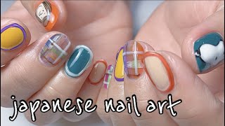 【サロンワーク】ラフチェックネイルとぷっくりライン　ジェルネイル　japanese nail art