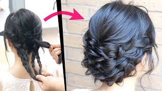 簡単！三つ編みとくるりんぱで作る可愛いまとめ髪アレンジ！HOW TO: SIMPLE UPDO  |  hair tutorial| Updo Hairstyle