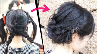 簡単！ミディアムの方オススメ！浴衣に似合う！編み込みとロープ編みで作る可愛いまとめ髪アレンジ！HOW TO: SIMPLE UPDO  |  hair tutorial| Updo Hairstyle