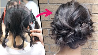簡単！ボブ、ミディアムの方オススメ！くるりんぱとロープ編みで作る可愛いまとめ髪ヘアアレンジ！ SIMPLE UPDO  |   hair tutorial| Updo Hairstyle