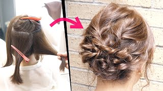 簡単！短い髪でも大丈夫！丸三つ編みでできる可愛いまとめ髪アレンジ！HOW TO: SIMPLE UPDO  |  hair tutorial| Updo Hairstyle