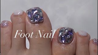 【Self Nail#25】フットネイルチェンジ💜ｷﾗｯｷﾗ埋め尽くしでテンション爆上げ❤️‍🔥❤️‍🔥韓国ネイル/キラキラネイル