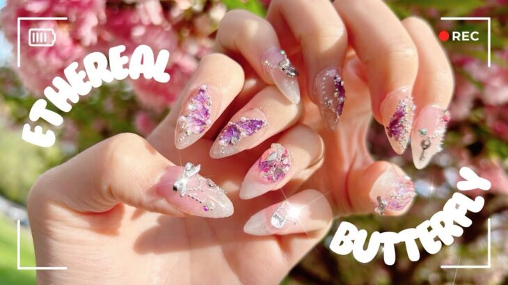 [cc] self nail | 🦋Ethereal Butterfly✨ nail art at home, Nail tip (gelx) extensions, ASMR