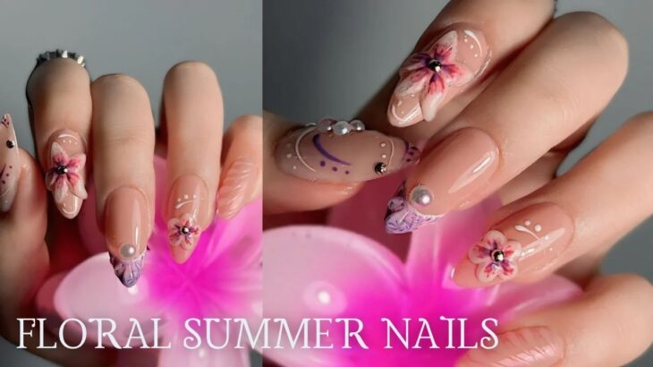 Floral Nail Design ASMR 🌸🌺 3D Nail Art | Nail Extensions | Summer Nails