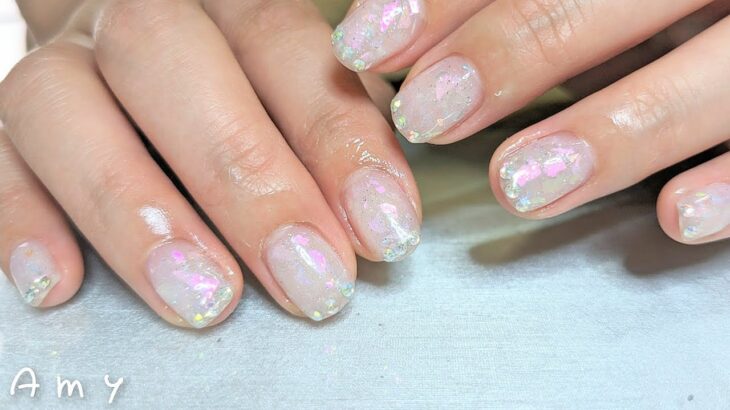 【簡単💅セルフネイル】100均カラージェル、ホロで、ショートネイルにも！オパールネイル。Opal Nail Design.