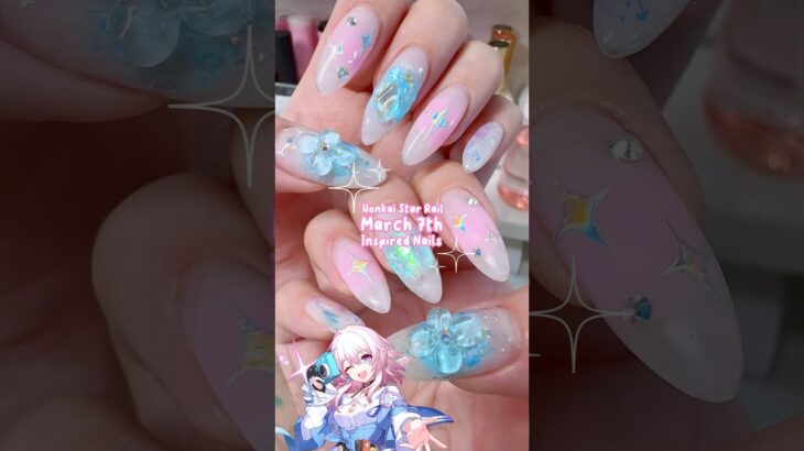 March 7th inspired nails ❄️💖✨ | #honkaistarrail #nailart