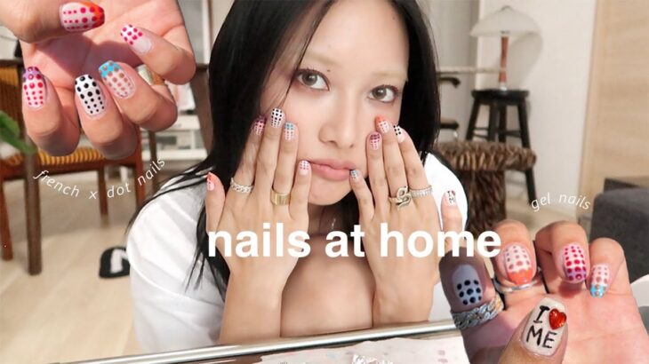 最近始めたジェルネイルしていくよ💅🏻初心者でもできる激かわネイル⭐︎ I❤️ME,フレンチ,ドット