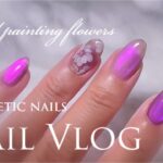 【Nail Vlog】magnetic nails and hand painting flowers お花を手描きしました