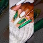Green & Gold Chrome Nails ✨ Cat Eye + 3D Sculpting Tutorial! #Shorts #chromenails #CatEyeNails