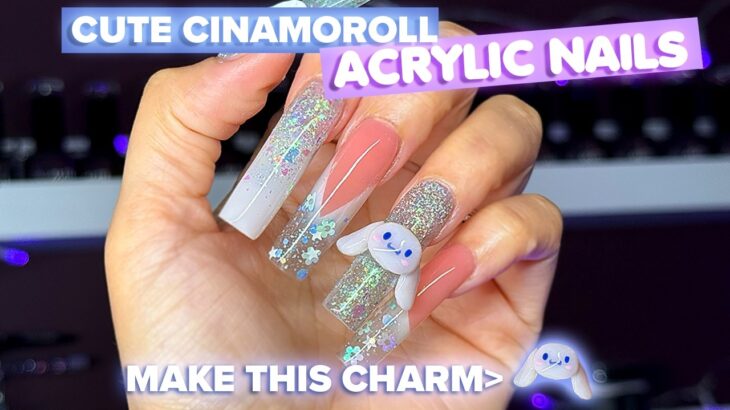 Cute Pastel Blue SANRIO V French Glitter NAIL ART 🩵 ACRYLIC NAIL Inspo