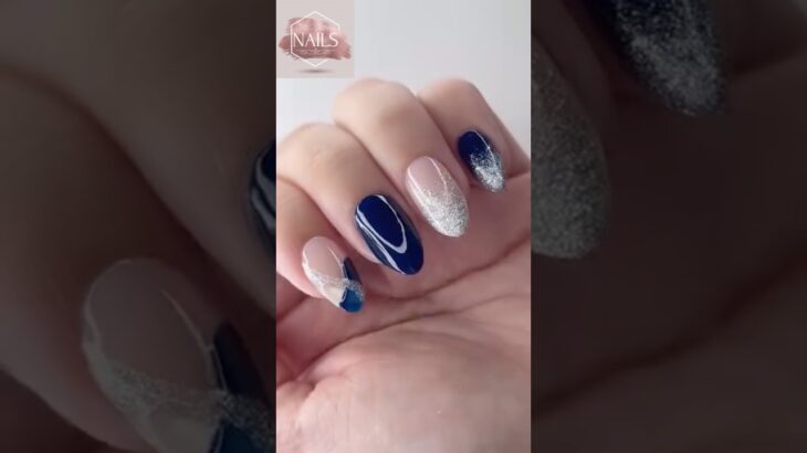 ✨ Navy Blue & Silver Glitter Nail Art | Elegant Nail Design Ideas 💅 #nailart #shorts