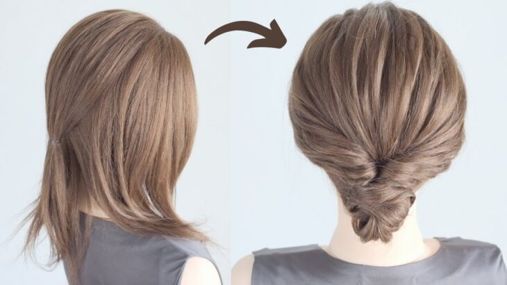 [ヘアアレンジミディアム]くるりんぱと三つ編みで出来るお呼ばれヘアアレンジ l Prom Hairstyle for Short to Medium Hair