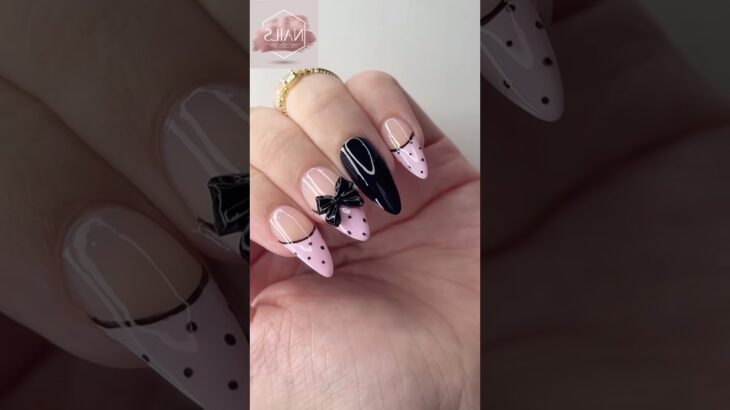💅Chic Pink & Black Bow Nails | Elegant Nail Art Idea #nailart #shorts