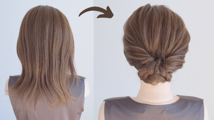 [簡単ヘアアレンジ] ピンを使わない簡単まとめ髪 / Easy Hairstyle for Short to Medium Hair