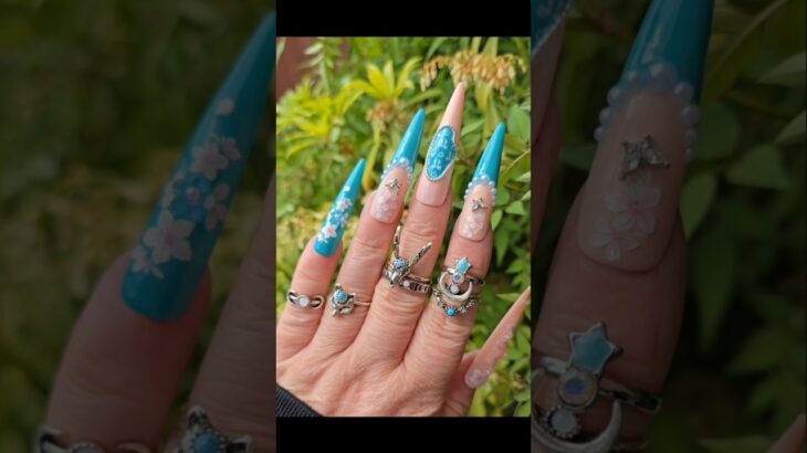 Elegant Wedding Long Stiletto Nails #naildesign #nailart #bridal #subscribe #nails #bluenails