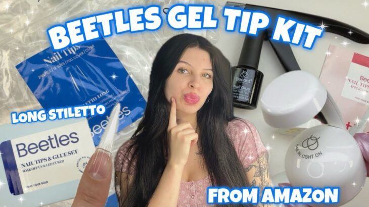 TRYING BEETLES LONG STILETTO NAIL TIPS AND GLUE GEL KIT FROM AMAZON | VIRAL CAT EYE NAIL DESIGN