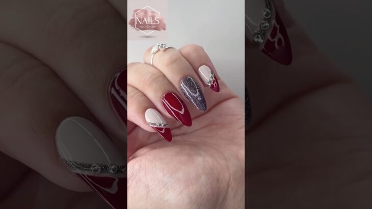💅 Elegant Red & Glitter Nails with Rhinestones | Glam Nail Art Design #shorts #nailarttutorial
