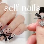【self nail】ガーリードットネイル⛓️🤍セルフネイル/ワンホンネイル/셀프네일/리본네일
