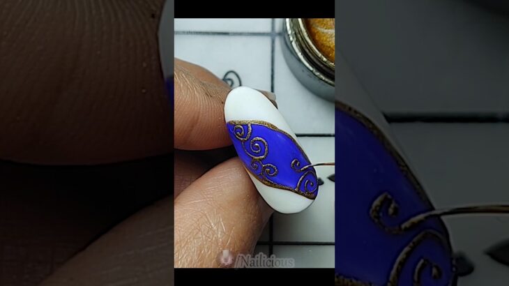 Cute nails design with golden gel #nailicious #nailart #youtubeshorts