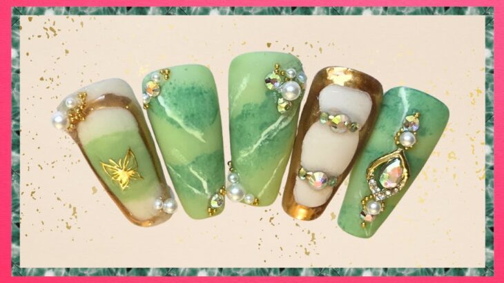EASY and DRAMATIC Jade Nail Set | Marble Nails | Reverse Chrome