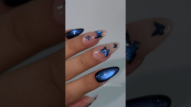 Yes or No? 💙 Dreamy Blue Butterfly Cat Eye Nails #nails #nailtech