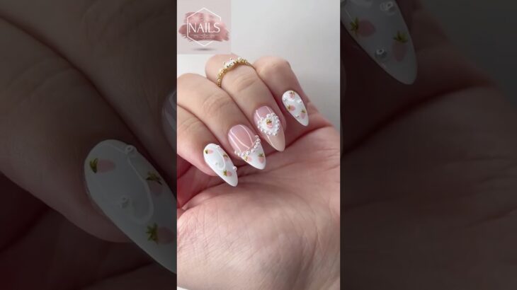 Cute Strawberry Nail Art with Pearls 🍓💅 | Kawaii Nails 2025 #shorts #nailart