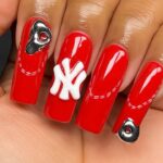 3D NY Logo + Chrome Nail Art | Red gelx nails