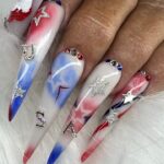 4TH OF JULY STILETTO NAILS/AT HOME NAIL/BEGINNER/ TUTORIAL/GLOW ACRYLIC/EASY NAILS/GEL NAIL ART