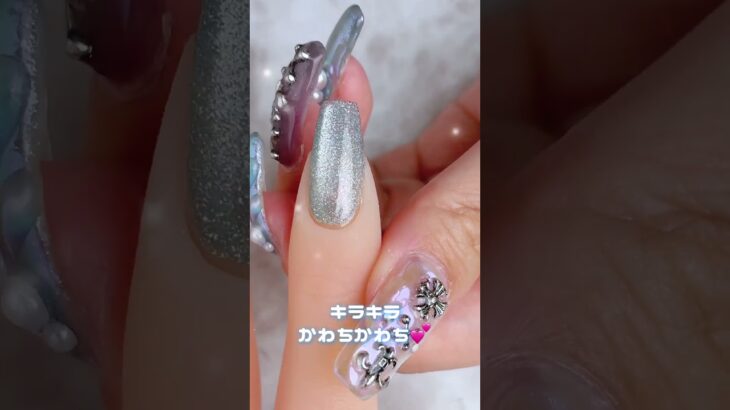 【夏映え確定✨】新作フラッシュラメ×マグ✨バカラネイル💎💙【透け感＆涼しげカラー】