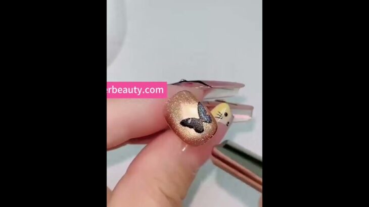 Butterfly Cat Eye Nail Art Tutorial✈ Free #nails #nailart #goldnails #nailtech #naturalpolish