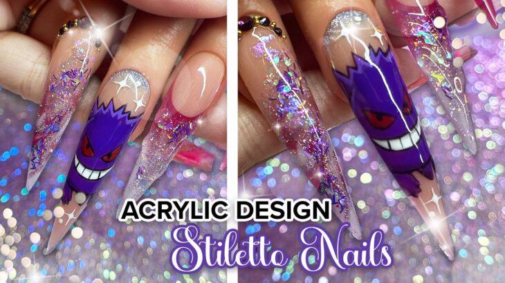 SHARP AF 💜 PURPLE & PINK | STILETTO | ACRYLIC GLITTER NAIL DESIGN ✨