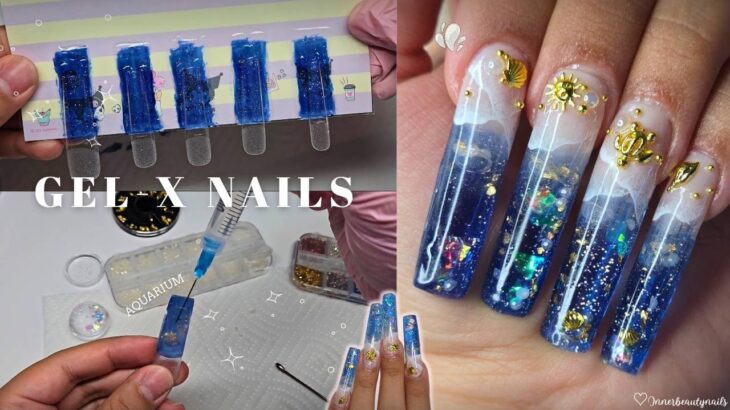 HOW TO CREATE BEACHY AQUARIUM GEL-X NAILS AT HOME | SUMMER NAIL INSPO 🌊