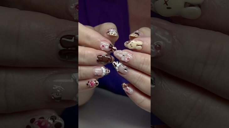 BIAB gel mani nail art with 3D Miffy design #nailart