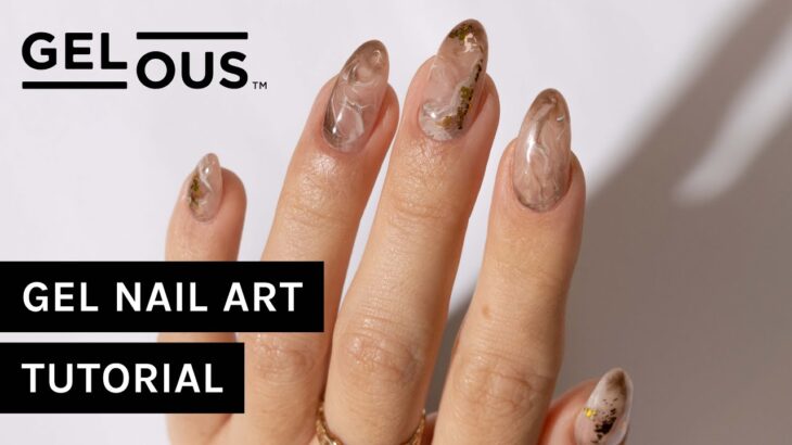 Brown Marble & Yellow Gold Leaf | Gel Nail Art Tutorial | Gelous Gel Nail Polish