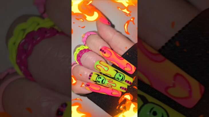 Fire Flame Devil Summer Ready Neon Nails #nailart #naildesign #summernails #neon #subscribe