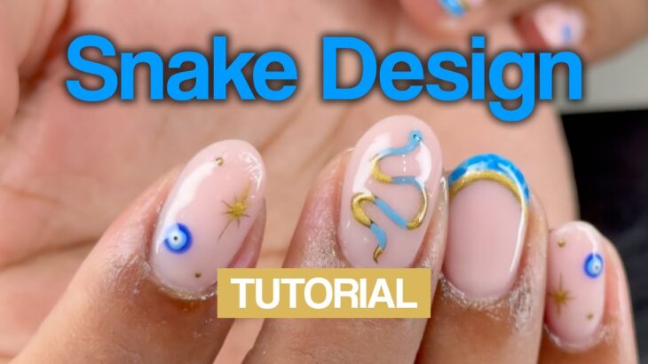 Gold & Blue Snake Nail Art Design