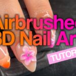 Orange & Pink Airbrushed 3D Nail Art