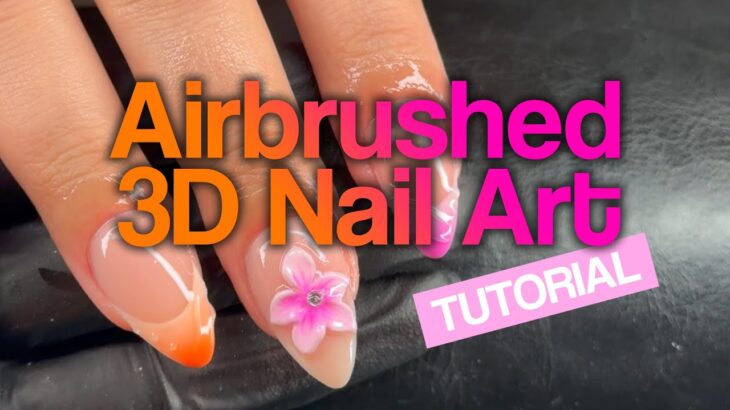 Orange & Pink Airbrushed 3D Nail Art
