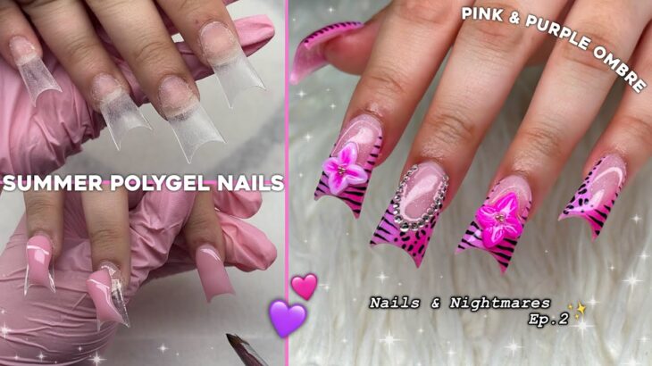 PINK & PURPLE SUMMER POLYGEL NAILS! EASY SUMMER NAIL DESIGN | NAILS & NIGHTMARES EP.2