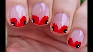 Poppy French Nail Art | Feminine Red Flower Nails Design