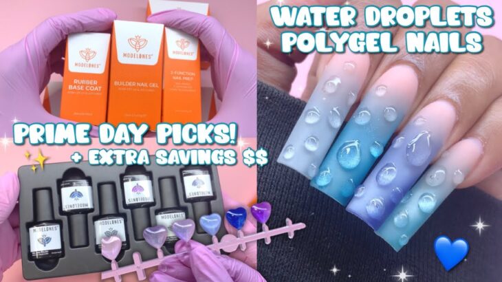 BLUE OMBRE WATER CATEYE GEL POLISH💧 BEGINNER POLYGEL NAIL TIPS +  MODELONES PRIME DAY PICKS!